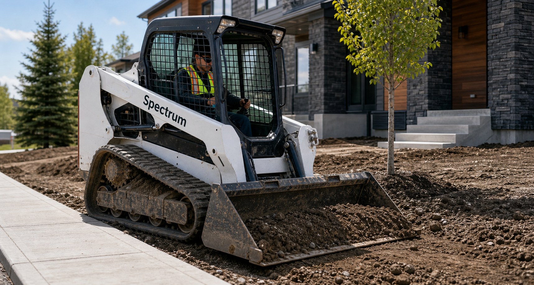 Skid steer preparing a site for grading work